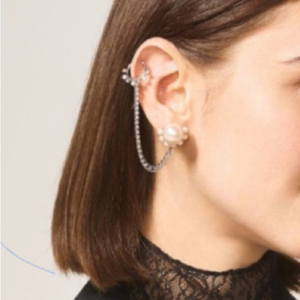 Women’s Elegant ADEAM | Chained Pearl Earring White Brass (One)